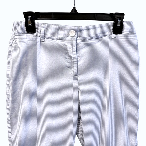 Talbots Perfect Crop Pants Womens 4P Blue White Striped Button Hem Capri - Picture 1 of 7